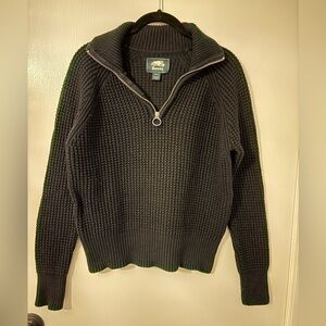 Roots | Waffle Knit | Quarter 1/4 Zip Sweater | Black | Small | Cotton Wool